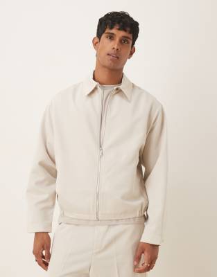 Asos Design Smart Oversized Blouson Jacket In Neutral