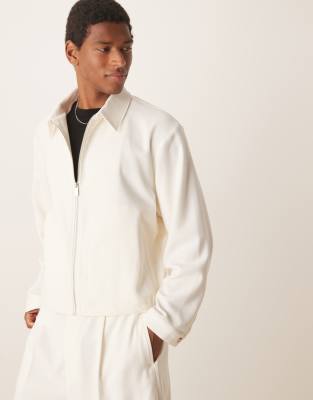 [ASOS DESIGN] ASOS DESIGN smart oversized blouson jacket in white microtexture (Part of a set) S WHITE