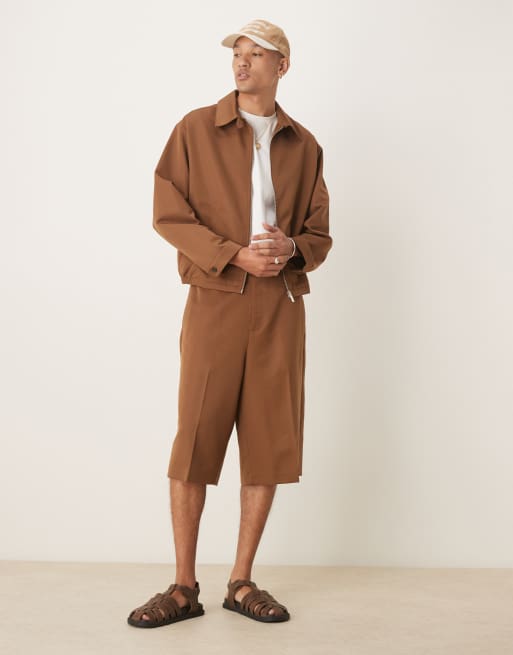 ASOS DESIGN smart oversized blouson set in brown