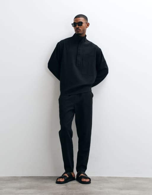 ASOS DESIGN smart oversized funnel neck shirt in black, 2 of 5