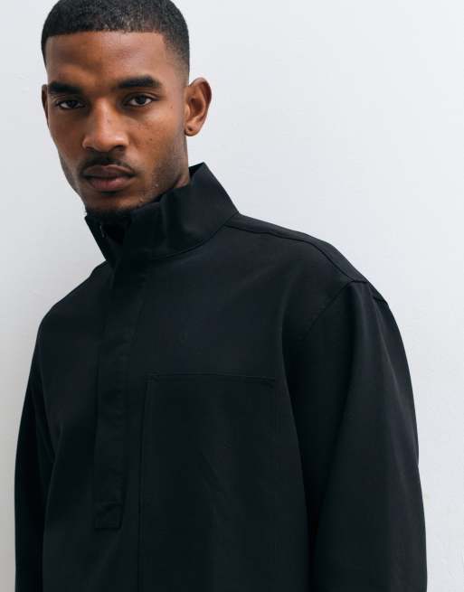 ASOS DESIGN smart oversized funnel neck shirt in black, 4 of 5