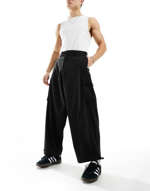 ASOS DESIGN smart oversized parachute pants in black