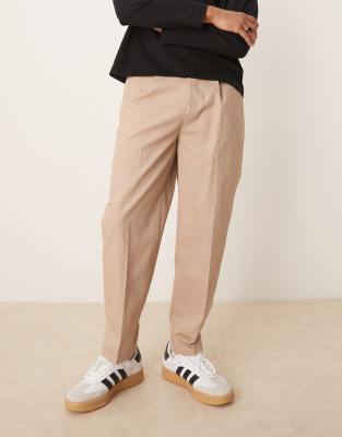 Asos Design Smart Oversized Tapered 100% Cotton Chino Pants With Side Adjusters In Neutral
