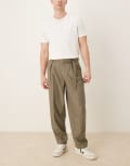 [ASOS DESIGN] ASOS DESIGN smart oversized tapered belted pants with front pleat in khaki-Green W32 L34 KHAKI
