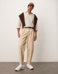 [ASOS DESIGN] ASOS DESIGN smart oversized tapered cotton chino pants in stone-Neutral W36 L34 STONE
