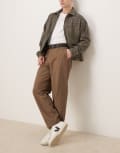 [ASOS DESIGN] ASOS DESIGN smart oversized tapered cotton chino pants with front pleat in khaki-Brown W36 L32 KHAKI