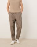 [ASOS DESIGN] ASOS DESIGN smart oversized tapered cotton chino pants with side adjusters in khaki-Green W30 L30 Dusty green