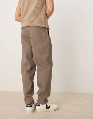 Asos Design Smart Oversized Tapered Cotton Chino Pants With Side Adjusters In Brown