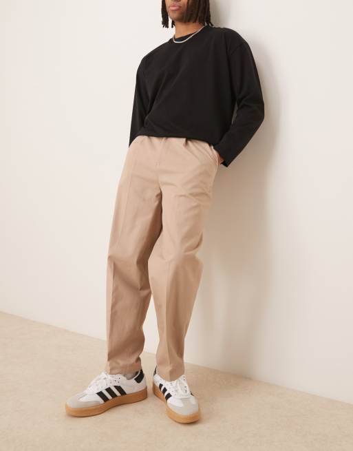 ASOS DESIGN smart oversized tapered cotton chino pants with side adjusters in light stone