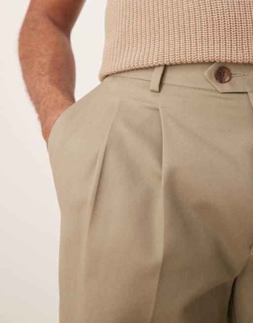 ASOS DESIGN smart oversized tapered cotton chino pants in khaki