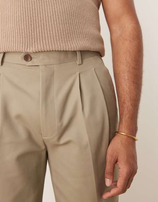 ASOS DESIGN smart oversized tapered cotton chino pants in khaki
