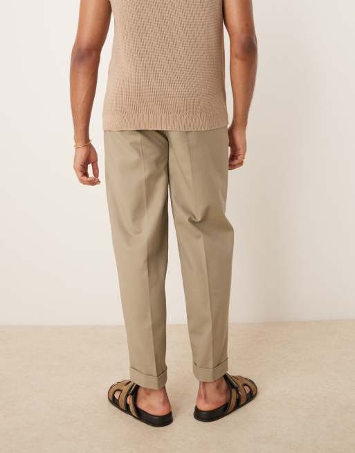 ASOS DESIGN smart oversized tapered cotton chino pants in khaki