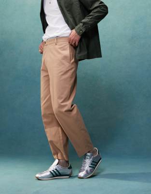 asos ASOS DESIGN smart oversized tapered cotton chino trousers with front pleat in tan