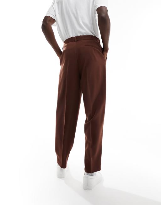 ASOS DESIGN smart oversized tapered fit pants in brown