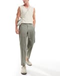 [ASOS DESIGN] ASOS DESIGN smart oversized tapered linen blend pants in dusty green W28 L32 Dusty green