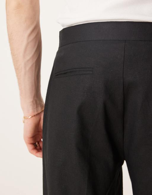 ASOS DESIGN oversized tapered linen blend dress pants with front pleats in black