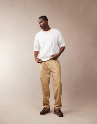 Asos Design Smart Oversized Tapered Linen Blend Pants With Front Pleat In Neutral