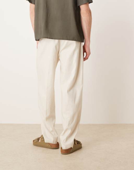 ASOS DESIGN oversized tapered linen blend dress pants with front pleats in white