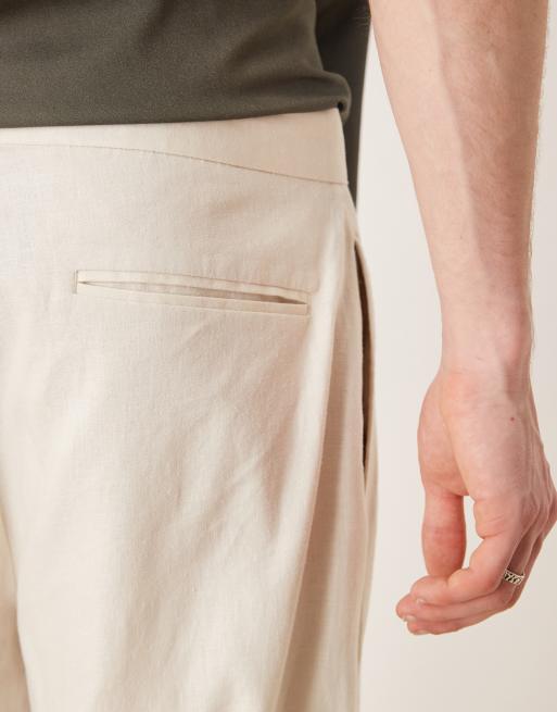 ASOS DESIGN oversized tapered linen blend dress pants with front pleats in white