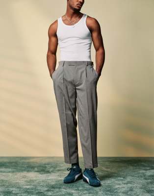Asos Design Smart Oversized Tapered Microtexture Pants In Gray