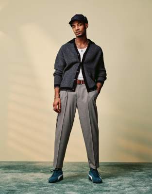 Asos Design Smart Oversized Tapered Microtexture Pants In Gray