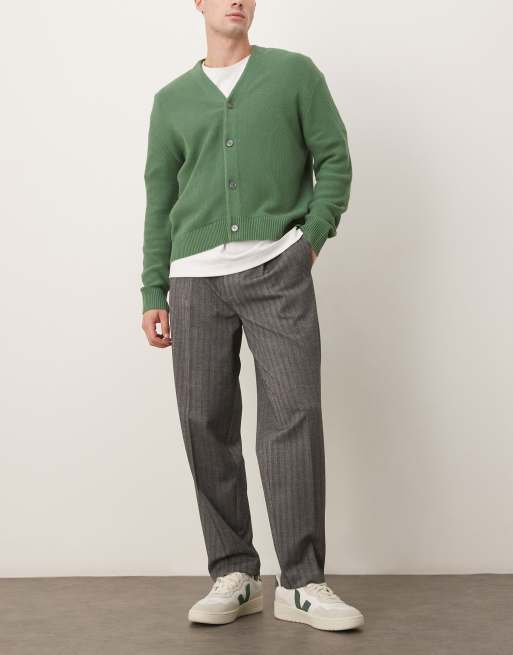 ASOS DESIGN smart oversized tapered pants in black herringbone with front pleat, 2 of 5
