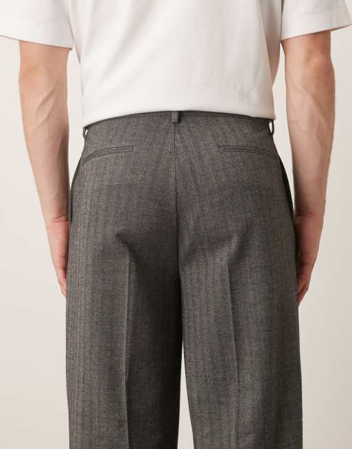 ASOS DESIGN smart oversized tapered pants in black herringbone with front pleat, 5 of 5