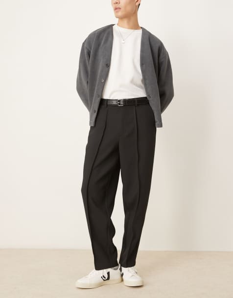 ASOS DESIGN smart oversized tapered pants in black rib texture - view 1