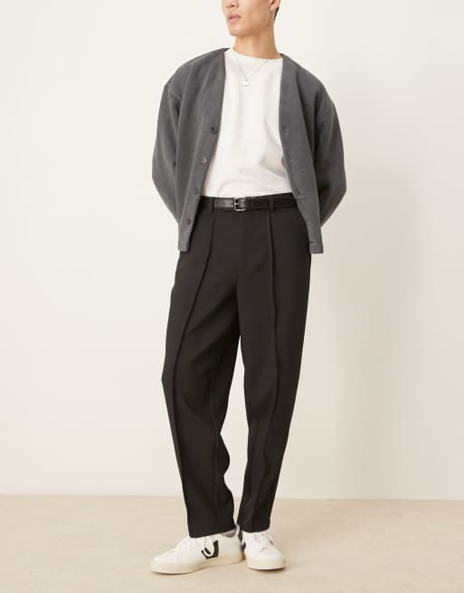 ASOS DESIGN smart oversized tapered pants in black rib texture