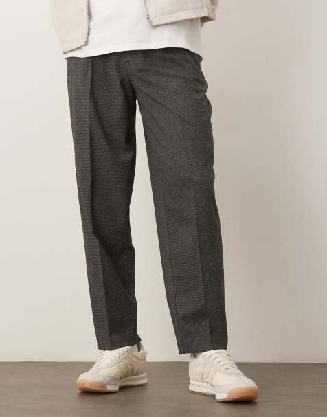 ASOS DESIGN smart oversized tapered pants in black texture with front pleat - view 1