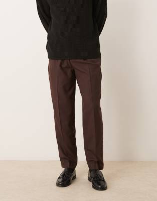 Asos Design Smart Oversized Tapered Pants In Burgundy