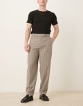 [ASOS DESIGN] ASOS DESIGN smart oversized tapered pants in brown microcheck W34 L32 BROWN