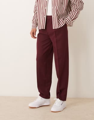 Asos Design Smart Oversized Tapered Pants In Burgundy