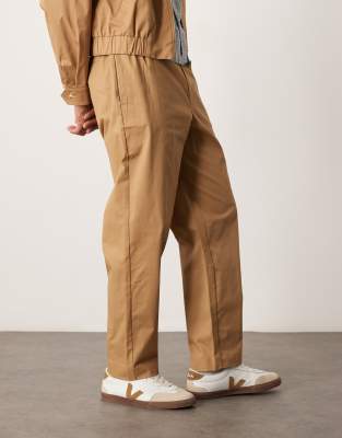 Asos Design Smart Oversized Tapered Pants In Neutral