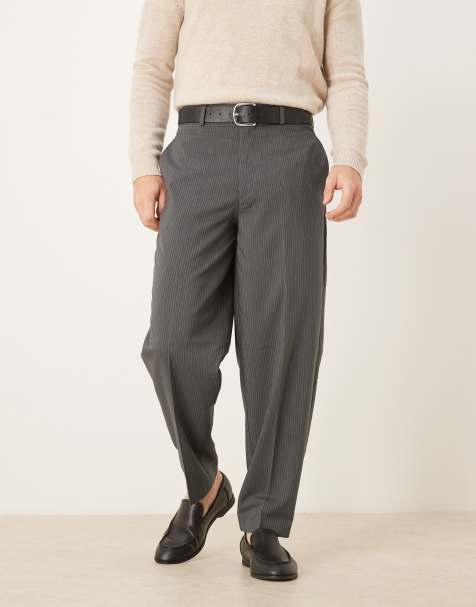 ASOS DESIGN smart oversized tapered pants in charcoal pinstripe - view 1