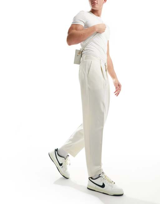 ASOS DESIGN smart oversized tapered pants in light stone