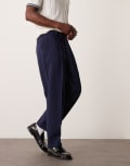 [ASOS DESIGN] ASOS DESIGN smart oversized tapered pants in navy rib texture W28 L30 NAVY