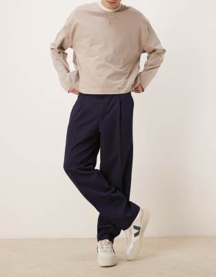 smart oversized tapered pants in navy