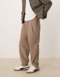[ASOS DESIGN] ASOS DESIGN smart oversized tapered pants with deep pleat in tan-Neutral W30 L32 TAN