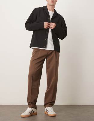 Asos Design Smart Oversized Tapered Pants With Double Pleats In Brown