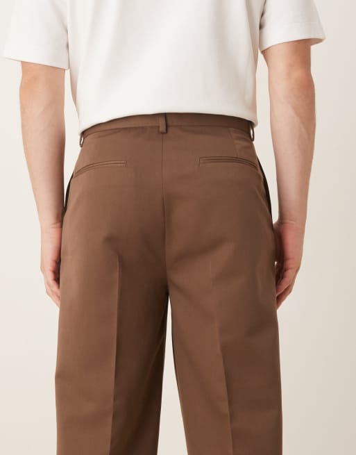 ASOS DESIGN smart oversized tapered pants with double pleats in brown