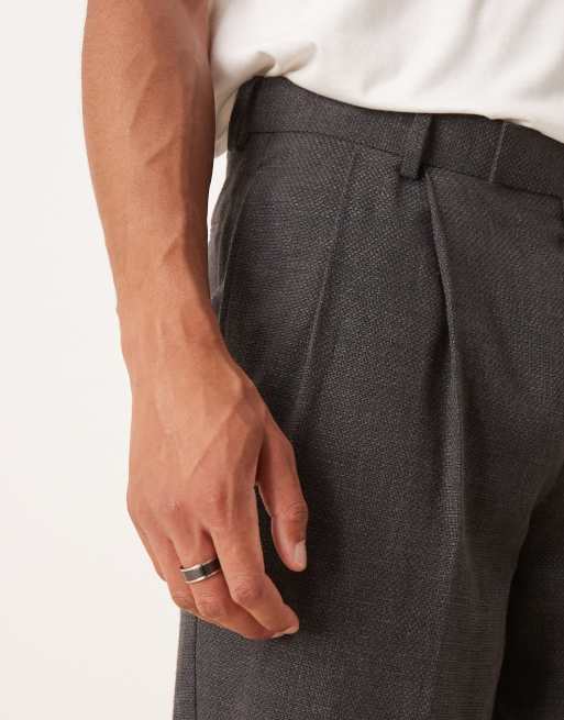 ASOS DESIGN smart oversized tapered trousers with double pleats in charcoal basket weave