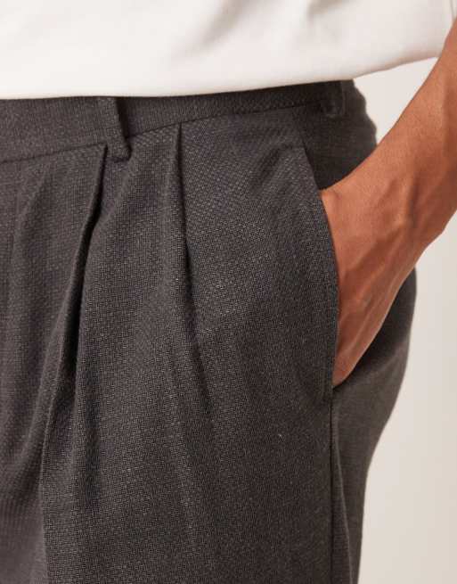 ASOS DESIGN smart oversized tapered trousers with double pleats in charcoal basket weave