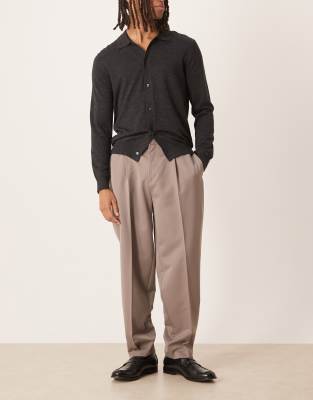 Asos Design Smart Oversized Tapered Pants With Elasticated Waist And Front Pleat In Brown