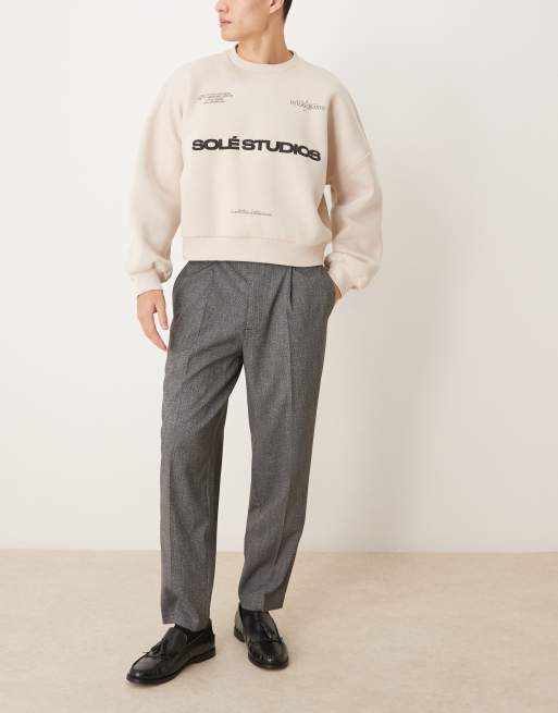 ASOS DESIGN smart oversized tapered pants with front pleat in black & white micro check, 4 of 5