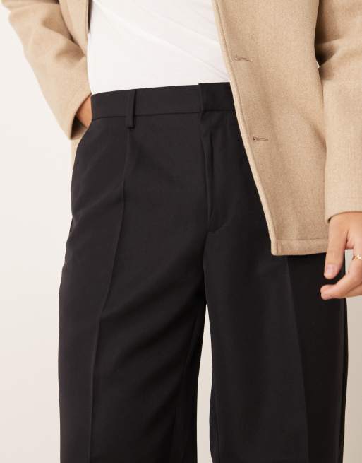 ASOS DESIGN smart oversized tapered pants with front pleat in black