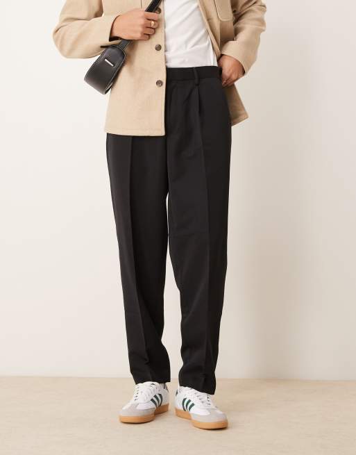ASOS DESIGN smart oversized tapered pants with front pleat in black