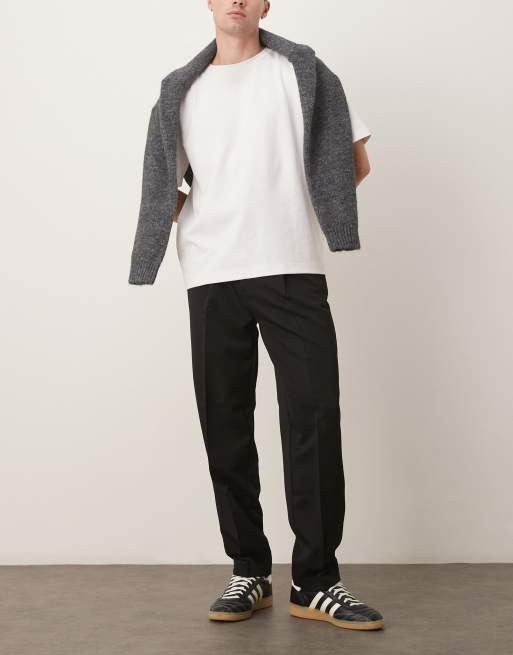 ASOS DESIGN smart oversized tapered pants with front pleat in black , 2 of 5