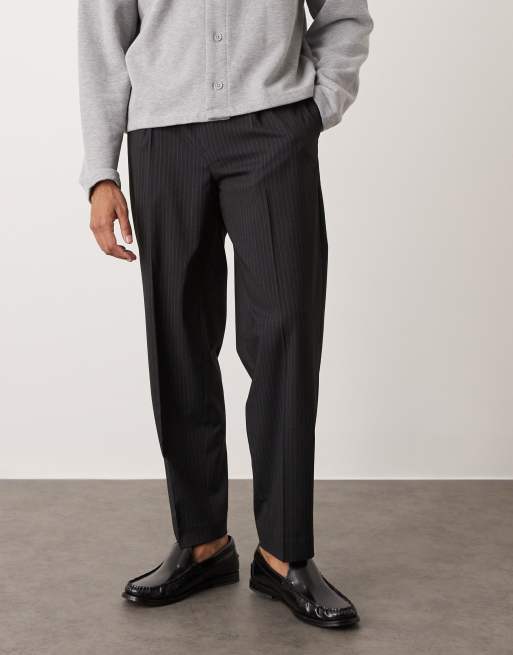 ASOS DESIGN smart oversized tapered pants with front pleat in charcoal pinstripe