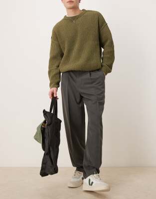 Asos Design Smart Oversized Tapered Pants With Front Pleat In Gray